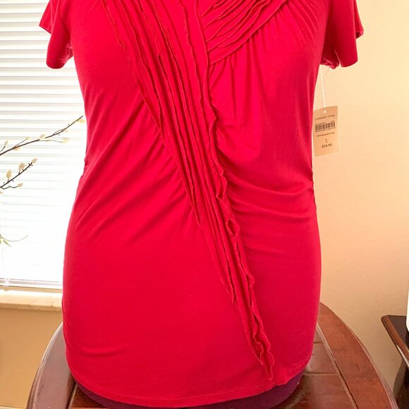 NWT Coldwater Creek Raspberry Top Asymmetrical Front Pintuck Accents size Large - Picture 3 of 8